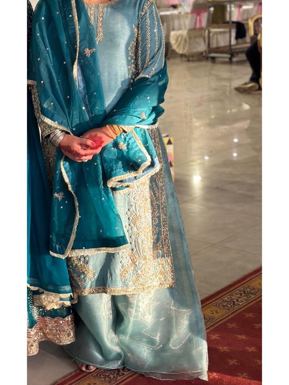 Elegant Teal Embroidered Wedding Dress for Women Originally By Soraya